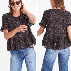 Madewell Starry Night Ruffle Hem Peplum Blouse Button-Up Women's L